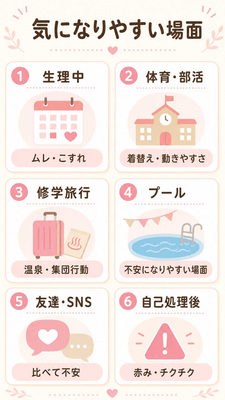 中学生女子がVIOや下の毛を気にしやすい場面を整理した図